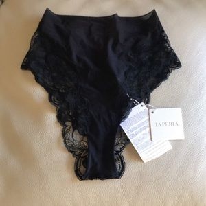La perla black lace high waisted sheer panties